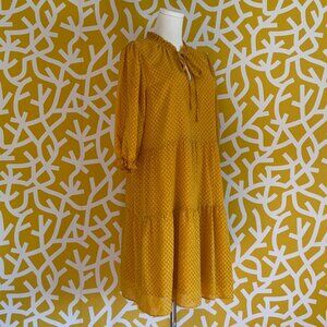 NWT Nanette Lepore Yellow Gold High Neck Dots Slip Midi Dress - Medium